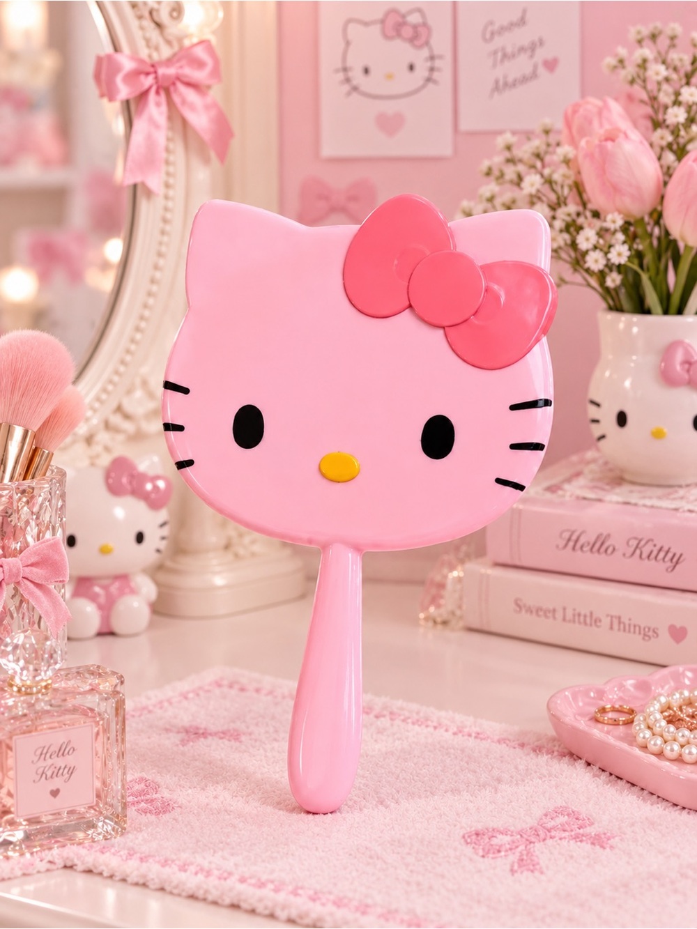 Hello Kitty pink Bow Handheld Vanity Mirror NWT